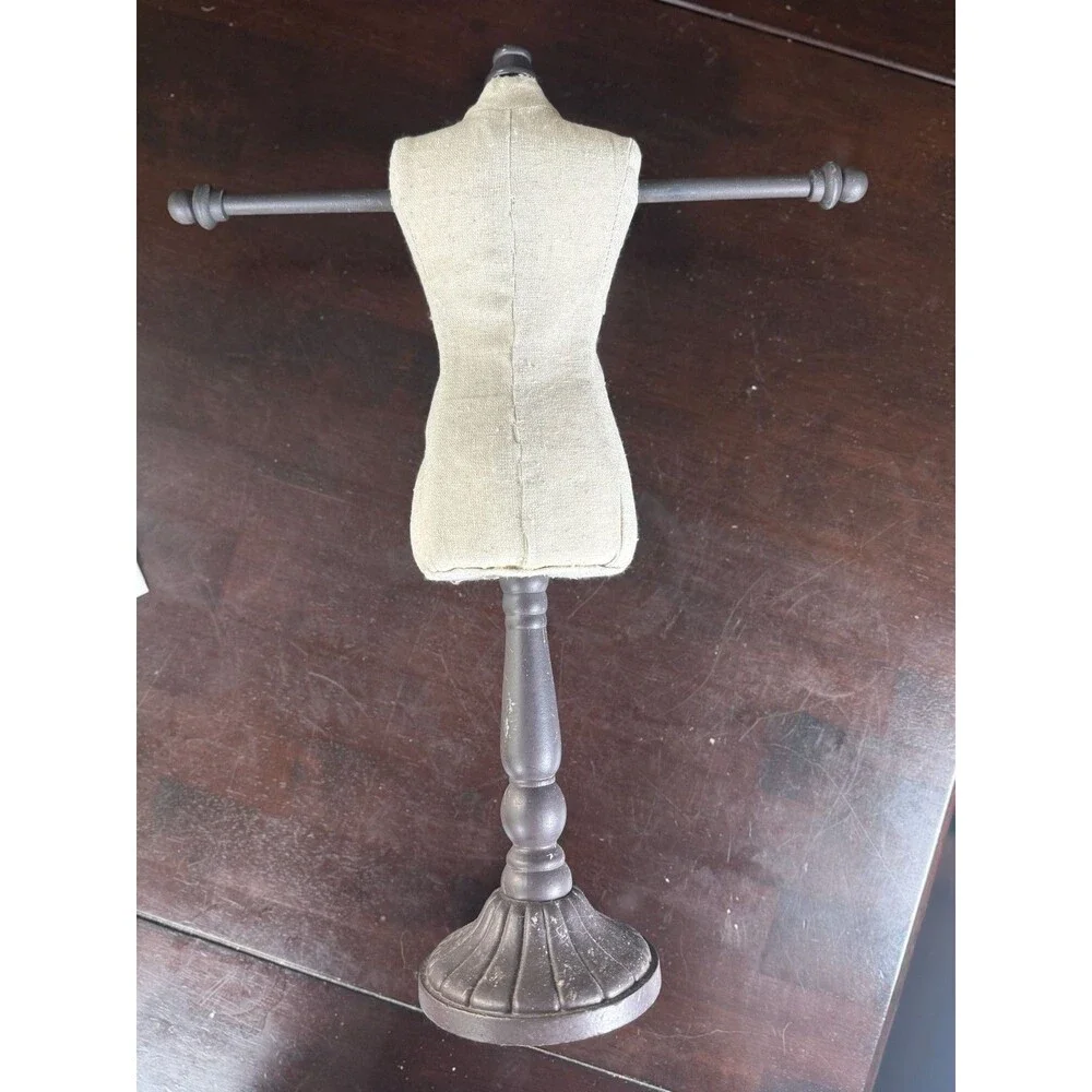 Vintage Style Burlap Mini Dress Form Jewelry Display Stand with Arms 18